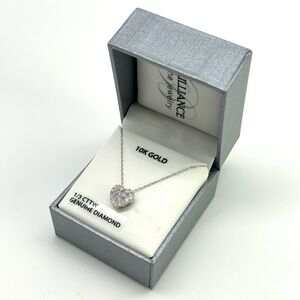 10K White Gold Genuine Diamond, 1/2 CTTW, Heart Pendant Necklace